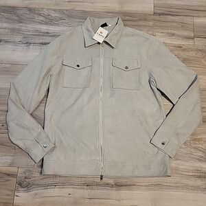 Capo Men's Faux Suede Shacket Jacket Coat Grey XL Zip Front Utility NEW